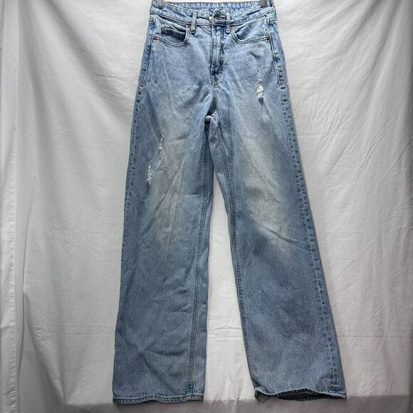 Old Navy Jeans Extra High Rise Sky-Hi Wide Leg Secret Smooth Pocket Womens Sz 0 - Picture 1 of 6